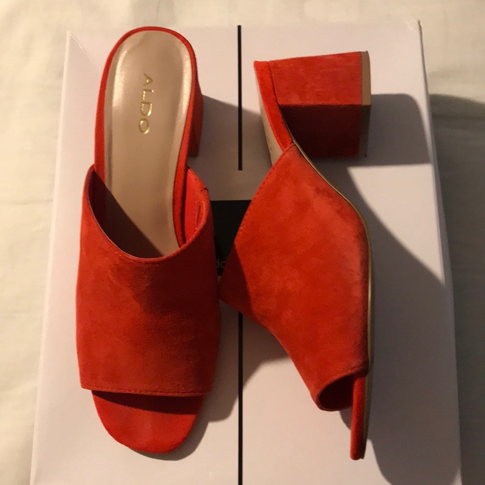 Burnt orange suede mules